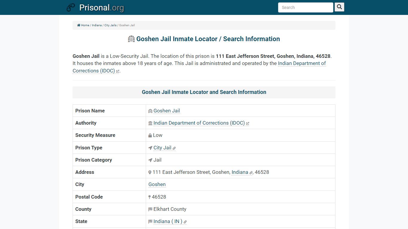 Goshen Jail-Inmate Locator/Search Info, Phone, Fax, Email ...